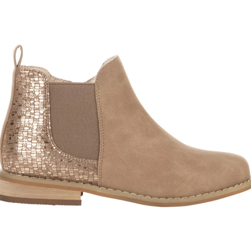 Bottes basses bi-matière camel à effet brillant pour enfant fille