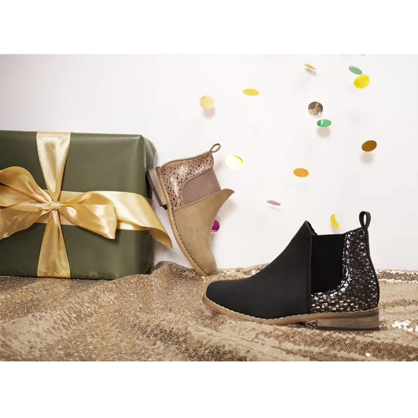 Bottes basses bi-matière camel à effet brillant pour enfant fille