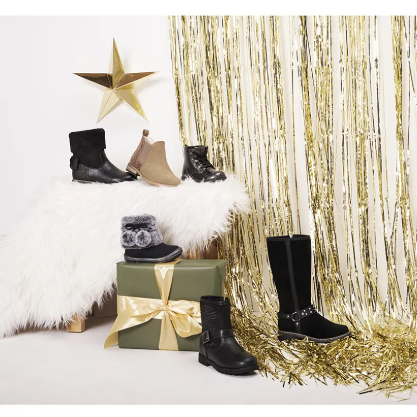 Bottes basses bi-matière camel à effet brillant pour enfant fille