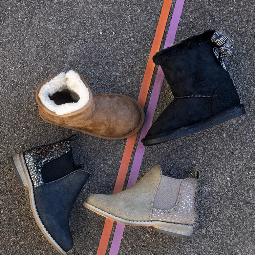 Bottes basses bi-matière camel à effet brillant pour enfant fille