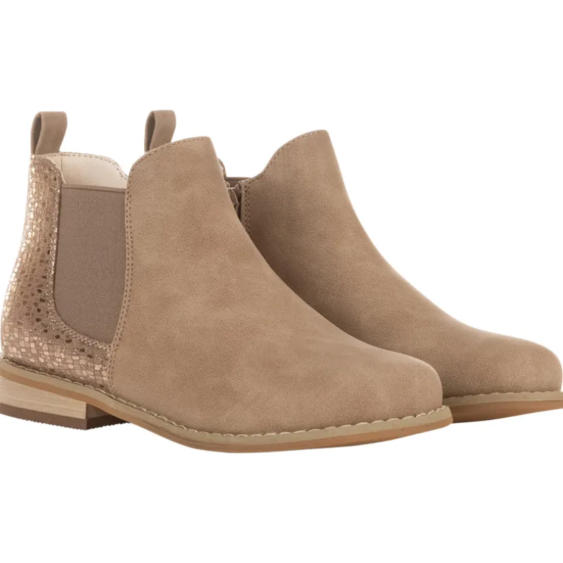 Bottes basses bi-matière camel à effet brillant pour enfant fille