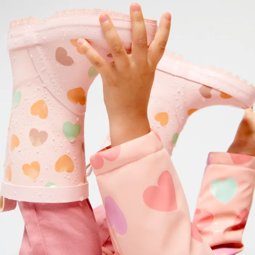 Bottes de pluie à couleur changeante imprimé cœurs pour fille