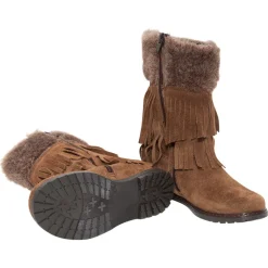 Bottes en cuir à franges et fausse fourrure