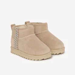 Bottes fourrée beige à zip et bande brodée pour fille