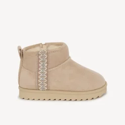 Bottes fourrée beige à zip et bande brodée pour fille