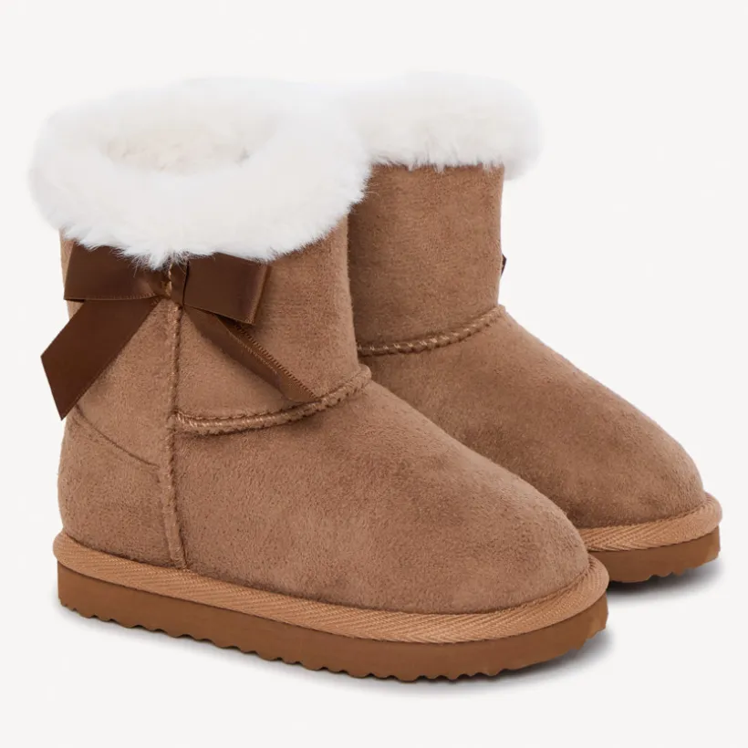 Bottes fourrées effet daim avec nœud pour fille