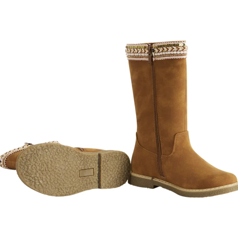 Bottes marron à zip et galon textile avec perles et sequins pour fille