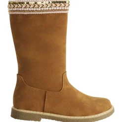 Bottes marron à zip et galon textile avec perles et sequins pour fille