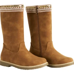 Bottes marron à zip et galon textile avec perles et sequins pour fille