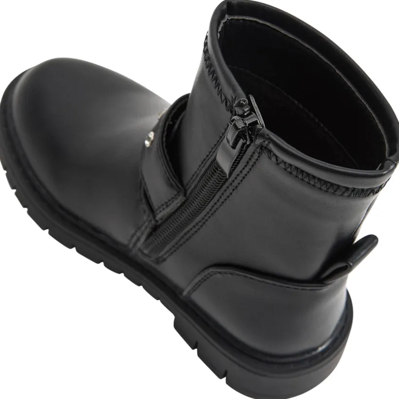 Bottes noir à zip avec bride à strass et boucle pour fille