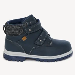 Bottillon bleu marine avec double velcros et col textile pour garçon