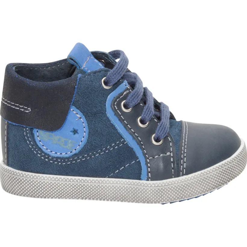 Bottillons en cuir à lacets avec patch cousu sur le côté