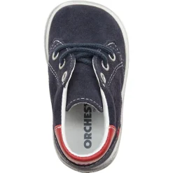 Bottillons en cuir suédé à lacets avec touches de rouge