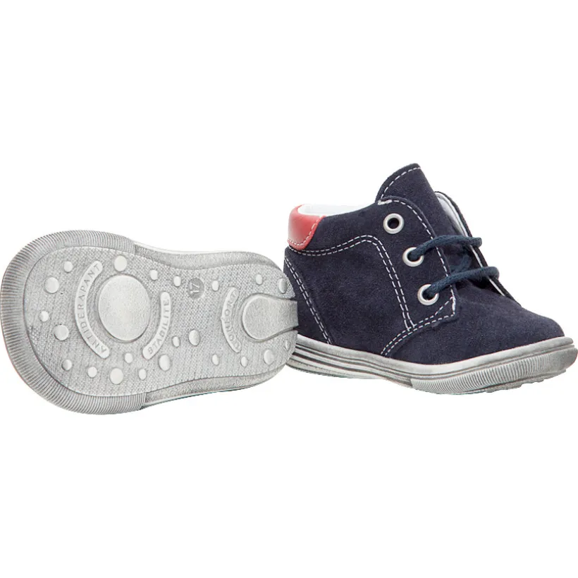 Bottillons en cuir suédé à lacets avec touches de rouge
