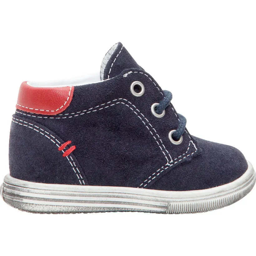 Bottillons en cuir suédé à lacets avec touches de rouge