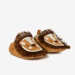 Bottillons en velours marron ludique lion pour bébé garçon