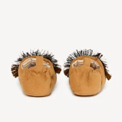 Bottillons en velours marron ludique lion pour bébé garçon
