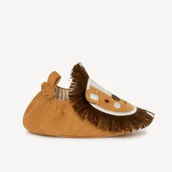 Bottillons en velours marron ludique lion pour bébé garçon