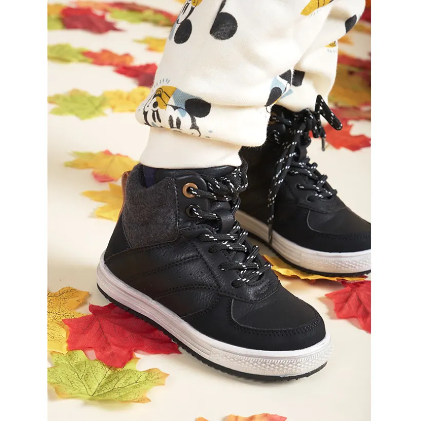 Bottillons à lacets avec col en tricot et semelle crantée pour garçon