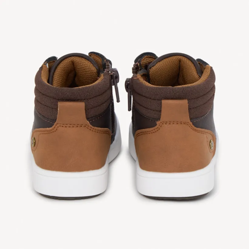 Bottillons marron foncé à lacet et zip pour bébé garçon