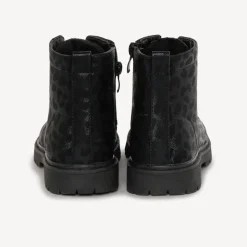 Bottillons noirs à lacet et zip imprimé léopard pour fille