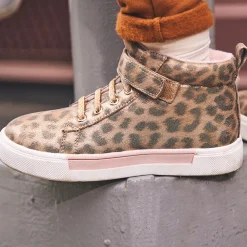 Bottillons rose imprimé léopard avec lacet et velcro pour fille