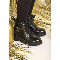 Bottillons vernis à paillettes avec patch pour fille