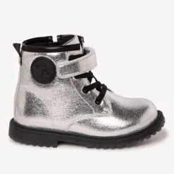 Bottines argentées à badge cœurs pour fille