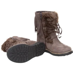 Bottines en cuir à laçage avec fausse fourrure et franges
