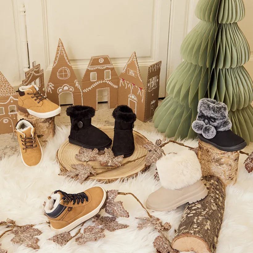 Bottines noires avec col effet fausse fourrure pour bébé fille