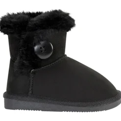 Bottines noires en suédine avec détails en fourrure et bouton fantaisie pour fille