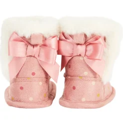 Bottines souples à fausse fourrure et imprimé pois pour bébé fille