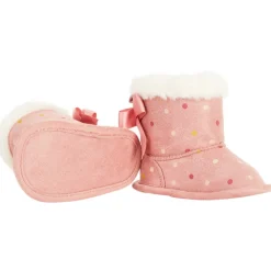 Bottines souples à fausse fourrure et imprimé pois pour bébé fille