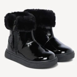 Bottines vernies à col en fausse fourrure pour bébé fille
