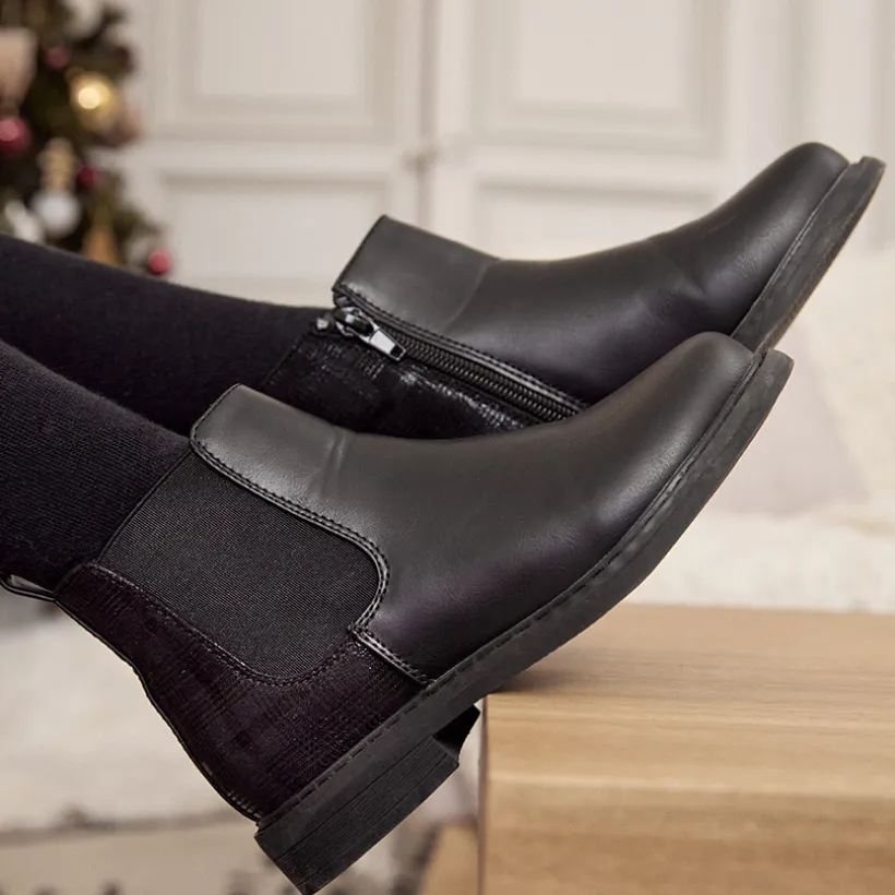 Bottines zippées effet cuir à quadrillage pour fille