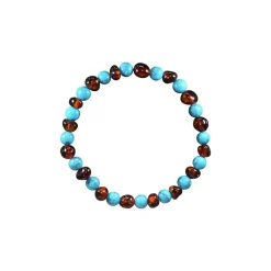 Bracelet adulte ambre en cognac et turquoise