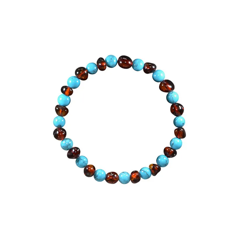 Bracelet adulte ambre en cognac et turquoise