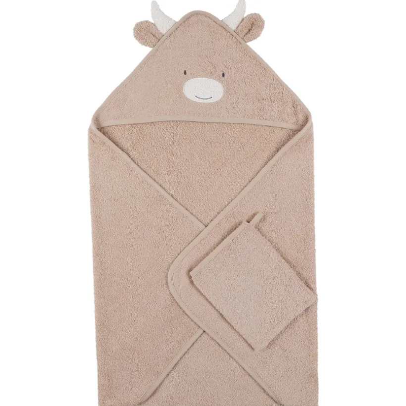Cape de bain + gant de toilette en éponge Beige