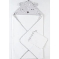 Cape de bain + gant de toillette - Kendi - Gris/Blanc