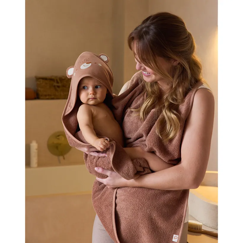 Cape de bain ludique et tablier 2 en 1 Ourson marron