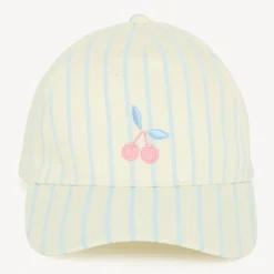 Casquette imprimé rayé avec broderie cerise pour fille