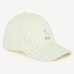 Casquette imprimé rayé avec broderie cerise pour fille
