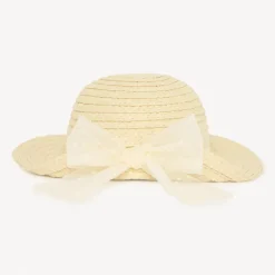 Chapeau de paille avec gros nœud fantaisie pour bébé fille