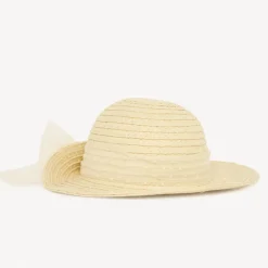 Chapeau de paille avec gros nœud fantaisie pour bébé fille