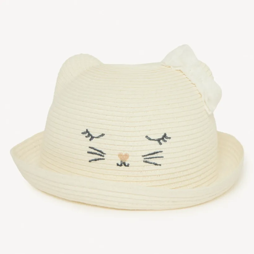 Chapeau ludique chat en paille tressée pour bébé fille