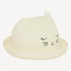 Chapeau ludique chat en paille tressée pour bébé fille
