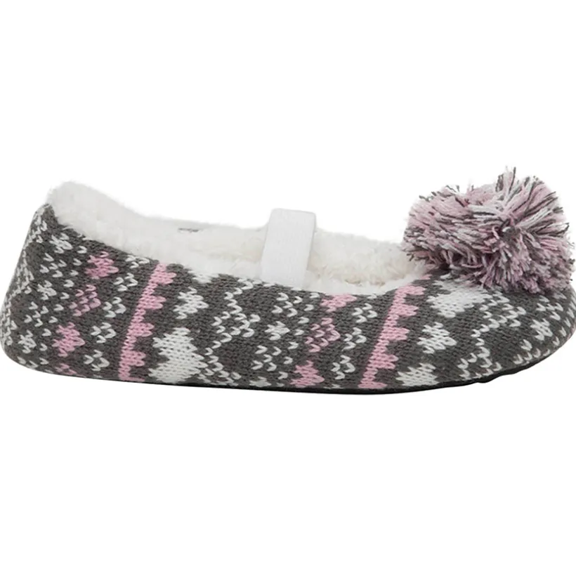 Chaussons bas en tricot avec pompon et doublure sherpa