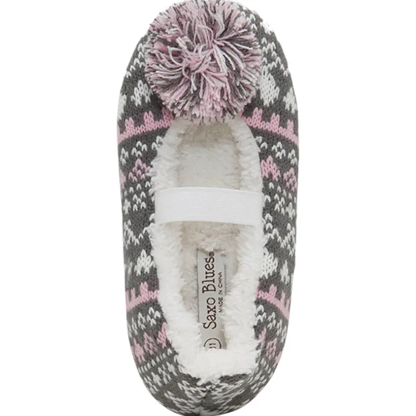 Chaussons bas en tricot avec pompon et doublure sherpa