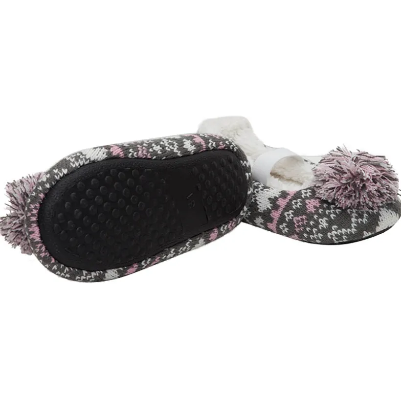 Chaussons bas en tricot avec pompon et doublure sherpa