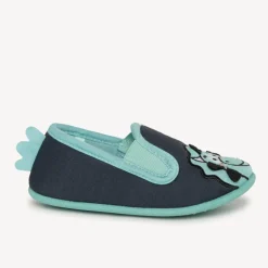 Chaussons bas noir et bleu brodé dinosaure pour garçon